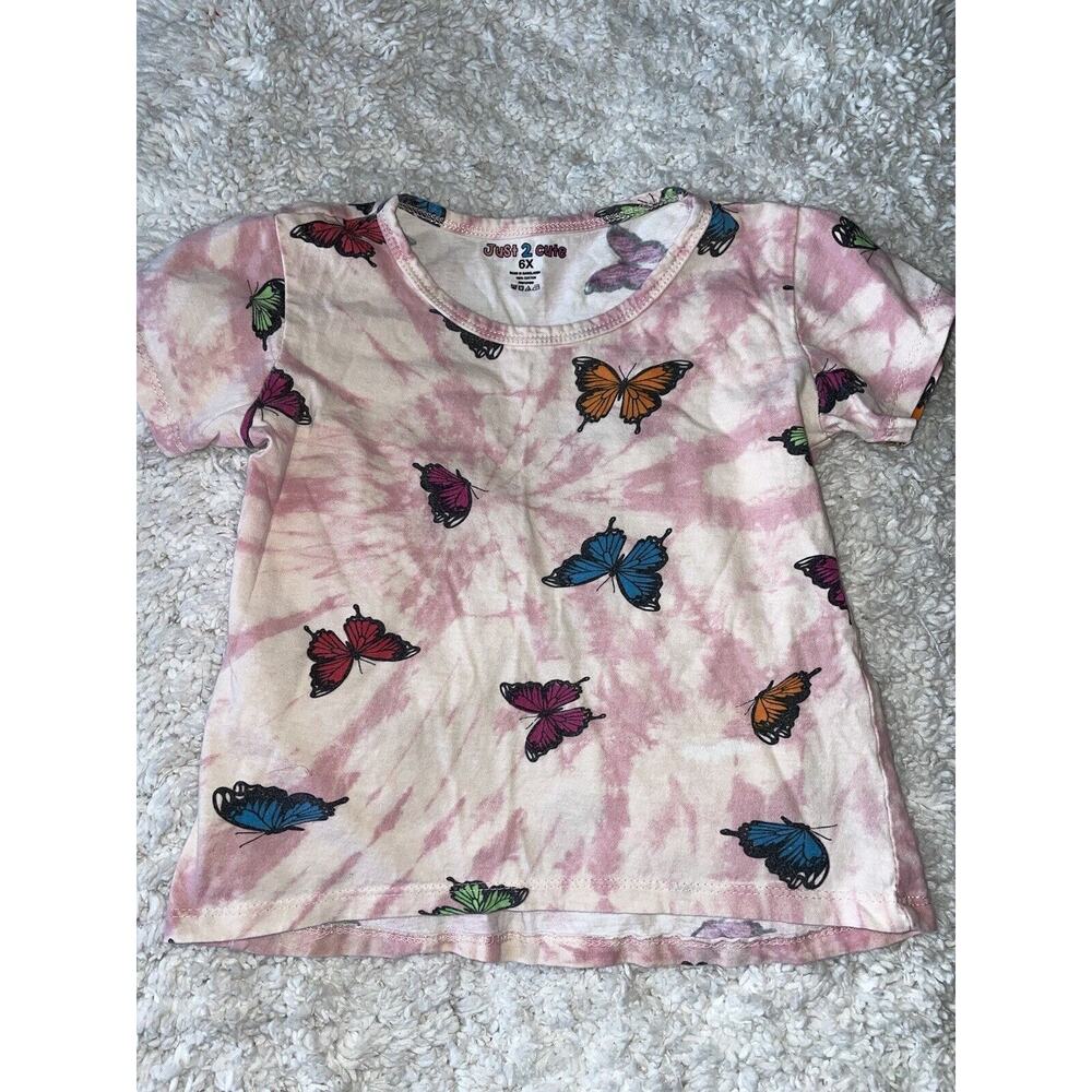 Just 2 cute girls sz. 6x pink tie dye butterfly tee. Cute, fun